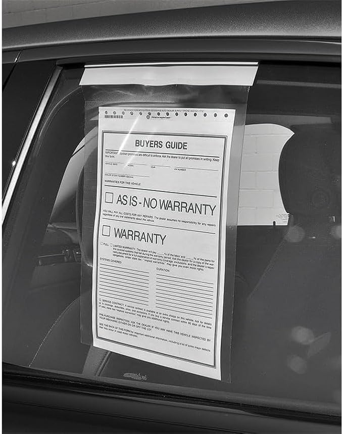 Generic Clip-On Window Form Holders - 9" x 13" Clear Pouch Form Holders for Car Dealership - Convenient Document Display Solution - Pack of 100