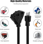 10FT 12/3 Outdoor Extension Cord, Heavy Duty 3-Outlet SJTW Indoor/Outdoor Three-Prong Power-Cord 12-Gauge Grounded 15-Amp 1875 Watts