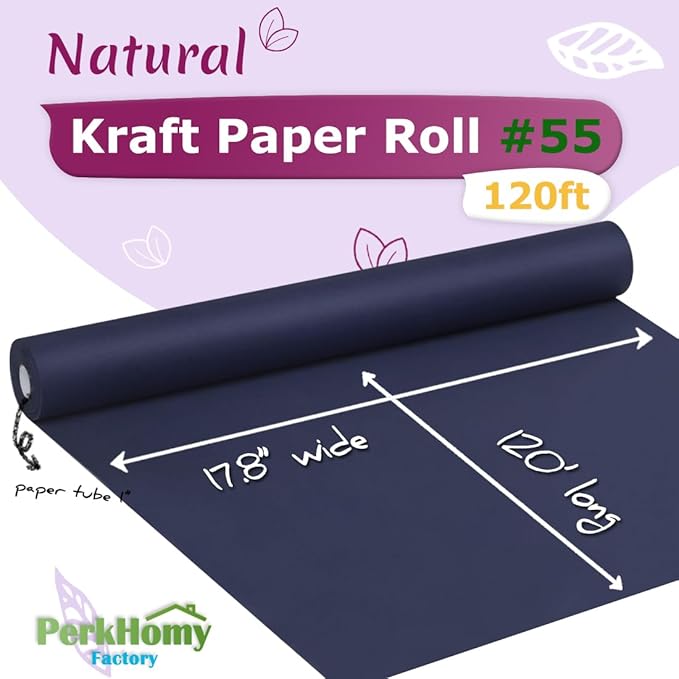 PerkHomy 17.8" x 1,440" (120') Navy Blue Kraft Paper Roll for Craft Bulletin Board Paper Art Table Covering Crafting Gift Wrapping Bouquet Packing Parcel 80GSM 55LB (Navy Blue, 17.8" x 120')