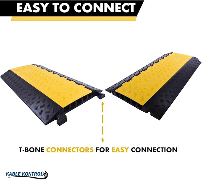 Kable Kontrol Atlas Heavy Duty Cable Protector Ramp - 5 Channel Bulk Wholesale Pallet - 20 Pcs - 36" Long Black & Yellow - 36,000 Lbs Capacity - Rubber Speed Bump Wire Protector Cord Cover - CP9988