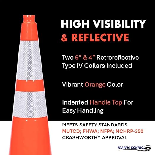 6 Pack 28" Inch Orange Traffic Safety Cones with Dual Reflective Collars - High Visibility Industrial Pylons Traffic Cones for Road, Parking Lots, Driving, Construction