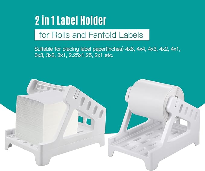 Eujgoov 2 in 1 Label Holder, 20 x 15.6 x 13.4cm Plastic Desktop Label Printers Shipping Thermal Labels