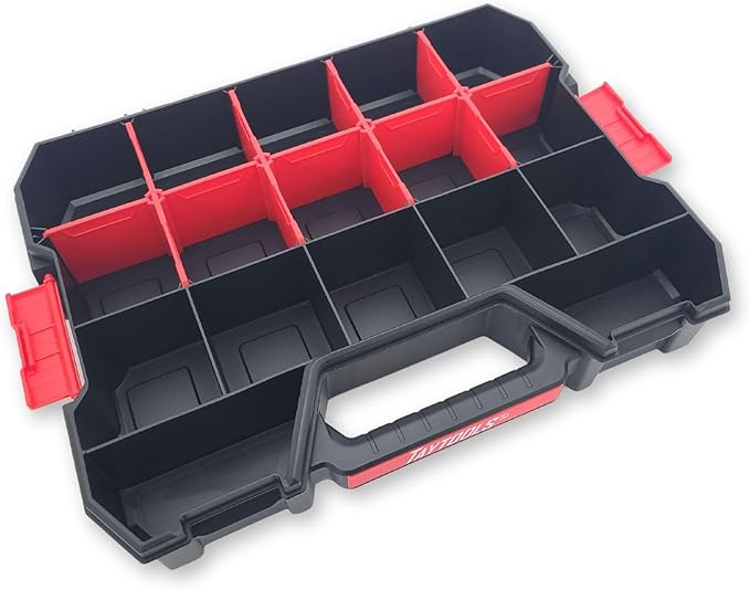 Taytools 17 Compartment Large Parts Organizer Box - Dual Latch Portable Tool Box with Removeable Dividers for Storing Hardware, Screws, Bolts, Nails, Beads or Jewely