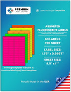 Premium Label Supply Bright Neon Color Fluorescent Sticker Labels - 1.75" x 0.6667" Return Address Labels - (Assorted Fluorescent, 1500 Labels)