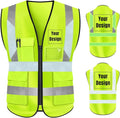 YOWESHOP High Visibility Safety Vest Custom Your Logo Protective Workwear 5 Pockets With Reflective Strips Outdoor Work Vest (4XL, Yellow Luminous)
