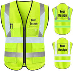 YOWESHOP High Visibility Safety Vest Custom Your Logo Protective Workwear 5 Pockets With Reflective Strips Outdoor Work Vest (2XL, Yellow Luminous)