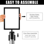 Taiyin 16 Pcs Stanchion Sign Holder Double Sided Sign Frame with Cover Stanchion Top Frames for 8.58 x 12.52 Inches Paper Size for Crowd Control Sentry Stanchions (Black)