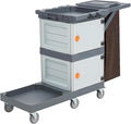 Commercial Janitorial Cart with 2 Cabinet, Housekeeping Caddy with Cover, Shelves, and Vinyl Bag, Cleaning Cart On Wheels
