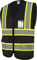 Hi Vis Vest for Men Women 5 Pockets High Visibility Vest with Reflective Strips,Safety Vest with Mesh Fabric, Breathable, (GR720-Black,2XL).
