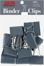 JAM PAPER Colorful Binder Clips - Large - 1 1/2 Inch (41 mm) - Grey Binderclips - 12/Pack