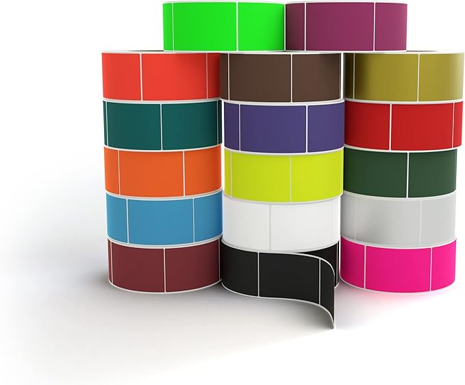 Kenco Color Coding 3 X 5 Rectangle Labels, Inventory Control Stickers 500 Labels Per Roll, Made in The USA (12 Pack Mix-n-Match)