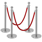 4 PCS Stainless Steel Stanchion Post,5Ft Red Velvet Rope, Hollow Base and Velvet Ropes Safety Barriers Set, Poles Crowd Control Barriers for Red Carpet Themed Decoration