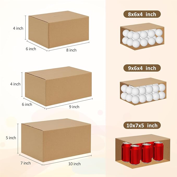 Eupako 30 Pack Small Shipping Boxes Assorted Sizes, 8x6x4 & 9x6x4 & 10x7x5 10 PCS Each Mailing Boxes, Brown Corrugated Box Mailers, Cardboard Boxes for Packaging Small Business