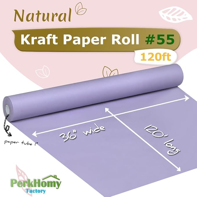 PerkHomy 36" x 1,440" (120') Light Purple Kraft Paper Roll for Craft Bulletin Board Paper Art Table Covering Crafting Gift Wrapping Bouquet Packing Parcel 80GSM 55LB (Light Purple, 36" x 120')