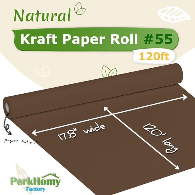 PerkHomy 17.8" x 1,440" (120') Coffee Kraft Paper Roll for Craft Bulletin Board Paper Art Table Covering Crafting Gift Wrapping Bouquet Packing Parcel 80GSM 55LB (Coffee, 17.8" x 120')