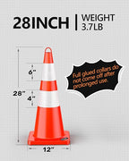 BATTIFE 12 Pack Traffic Safety Cones 28 Inches with Reflective Collars, PVC Orange Construction Cone for Traffic Control, Driveway Road Parking