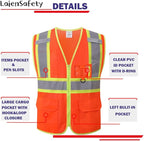 Hi Vis Safety Vest for Men Women Reflective with Multiple Pockets Class 2 Mesh High Visibility Construction Work Vest,Meets ANSI/ISEA Standards(EK1-178-Orange-S)