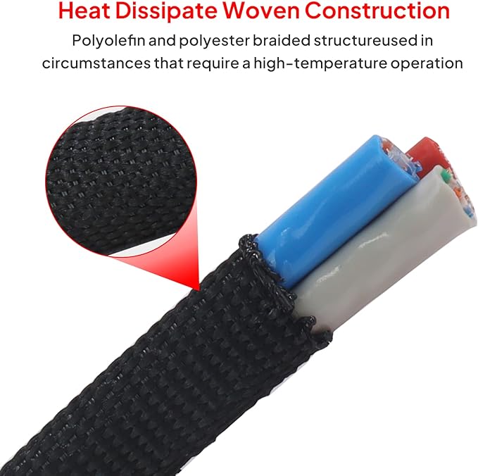 2 in 1 Heat Shrink Braided Sleeving Fabric Tubing-Ideal fit Irregular Shape Hose/Cable/Wire (3/8"(10mm), 22FT)