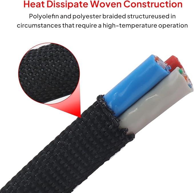 2 in 1 Heat Shrink Braided Sleeving Fabric Tubing-Ideal fit Irregular Shape Hose/Cable/Wire (3/8"(10mm), 60FT)