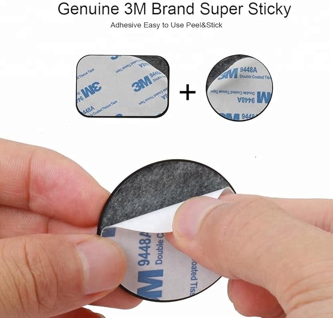SALEX Replacement Metal Plates Set for Magnetic Car Phone Holders, Wall & Air Vent Mounts, Cases, Magnets. Kit of 4 Black Round Iron Discs Without Holes. 3M Adhesive Backing. Matte Steel Sheets 4 Pack