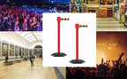 Montour Line MSR760 Set of 2 Retractable Belt Barrier Stanchion, Rubber Base, Red Post (35 ft RED with"NO Entry" White Letters Belt)