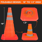 [3 Pack]18 Inch Collapsible Traffic Safety Cones - Parking Cones with Reflective Collars, Orange Safety Cones for Parking lot, Driveway, Driving Training etc