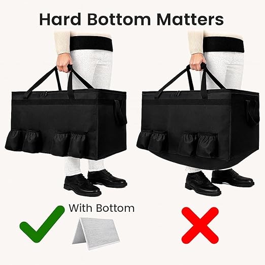 Insulated Food Delivery Bag with 4 Cup Holder and Bottom Support, XX-Large Insulated Grocery Bags Keep Food Hot/Cold, Cooler Bags with Drink Carrier, Food Carrier Catering Bag for Events, Black