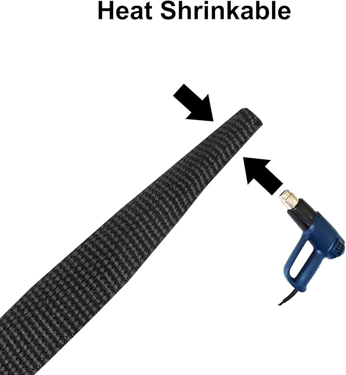 MECCANIXITY Braided Cable Sleeves Heat Shrinkable Fabric Sleeving, 1 9/16" 26ft Black 2:1 Ratio Heat Shrinkable Cord Protector for Harness Cable, Network Cable Protection, Cable Management