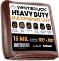 WHITEDUCK Super Heavy Duty Poly Tarp Cover 16 Mil & 10 Mil with Grommets and Reinforced Edges (Brown, White & Silver Black) (Brown- 16 Mil, 100' x 100')