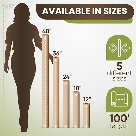 48" x 1200" (100 ft) Natural Kraft Paper Roll (Value Pack – 4 Rolls) – Made in USA, 100% Recyclable Brown Packing Paper for Shipping, Packaging, Crafting & Gift Wrapping