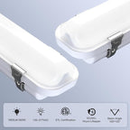 JTT 4FT LED Vapor Tight Light, 60W/50W/40W IP65 Waterproof LED Outdoor Indoor Shop Light 6000K/5000K/4000K CCT, Vapor Proof Fixture for Garage Shop Basement Barn Car-Wash, 4-Pack ETL Listed