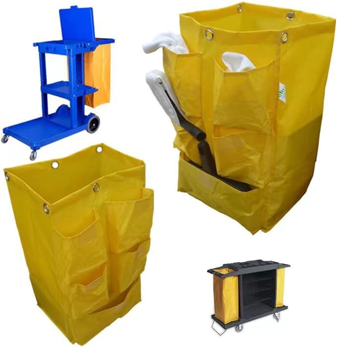 Replacement Janitorial Cart Bag with 5 Pockets,25 Gallon Housekeeping cart Bag High Capacity Waterproof Thickened Commercial Janitorial Cleaning Cart Bag with 6 Brass Grommets (Blue with 5 Pockets)