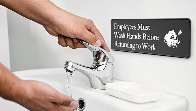 ASSURED SIGNS Employees Must Wash Hands Sign - 12 Pack - 3" x 9" - Ideal Hand Washing Signs for Wall, Door or Sink - Perfect Wash Your Hands Sign Notice for Food Service, Staff Bathroom, Hand Washing Station, or Commercial Kitchen