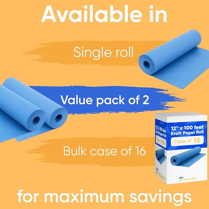 12" x 1200" (100 ft) Dark Blue Kraft Paper Roll (Value Pack of 2), 45 lbs Thickness, Made in USA Colored Kraft Paper for School, Bulletin Board - Odorless, Non-Toxic, Safe for Kids