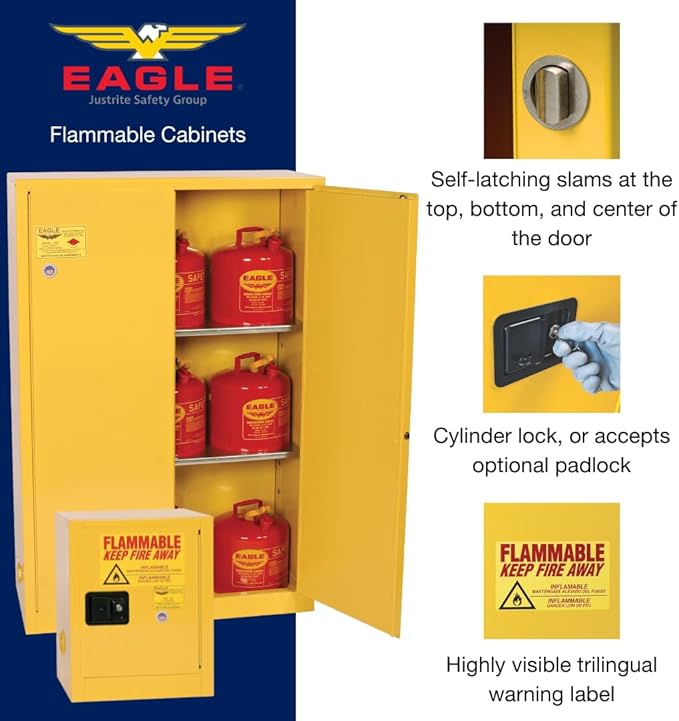 Eagle American Made 12 Gallon F﻿lammable Liquid Storage Cabinet, Manual-Close Space Saver Fireproof Cabinet for Schools, Garages, Manufacturing Facilities, 23" x 18" x 35", 1925X