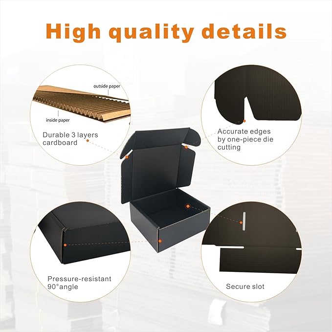 5x5x2'' Small Shipping Boxes 25 Pack, Black Corrugated Cardboard Mailers for Small Business, (CM552B25)