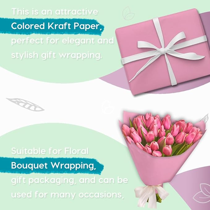 PerkHomy 48" x 2,400" (200') Light Pink Kraft Paper Roll for Craft Bulletin Board Paper Art Table Covering Crafting Gift Wrapping Bouquet Packing Parcel 80GSM 55LB (Light Pink, 48" x 200')