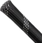 Braided Cable Sleeving, PET Expandable Braided Cable Sleeve, Flexible Mesh Sleeving Cord Management for Audio Video and Other Home Device, Cord Protector from Pets (Black Silver, 3/8" x 25ft)