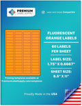 Premium Label Supply Bright Neon Color Fluorescent Sticker Labels - 1.75" x 0.6667" Return Address Labels - (Fluorescent Orange, 30,000 Labels)