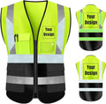 YOWESHOP High Visibility Safety Vest Custom Your Logo Protective Workwear 5 Pockets With Reflective Strips Outdoor Work Vest (4XL, Yellow Black Luminous)