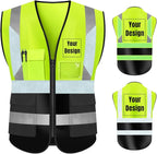 YOWESHOP High Visibility Safety Vest Custom Your Logo Protective Workwear 5 Pockets With Reflective Strips Outdoor Work Vest (3XL, Yellow Black Luminous)