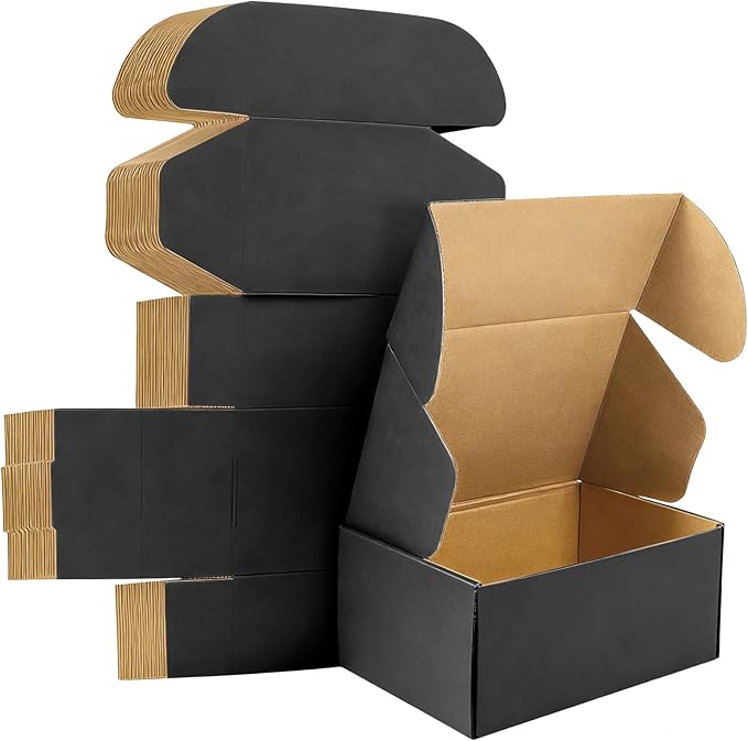 9x6x2 inches Shipping Boxes Set of 25, Small Corrugated Cardboard Box, Literature Mailer, Gift Boxes (Black, 9x6x2)