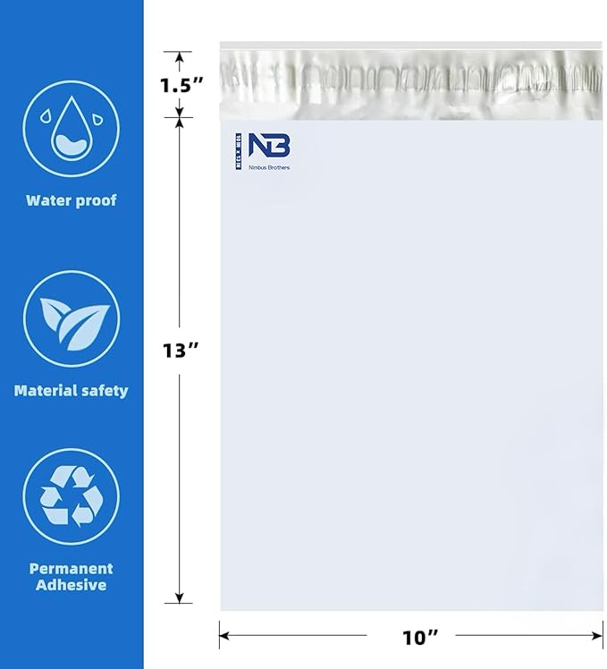 NB 10x13 Inch - 500 Pcs White Poly Mailers Strong Adhesive Self-Seal Shipping Envelopes, Tear & Water Resistant Packaging for E-Commerce and Small Business
