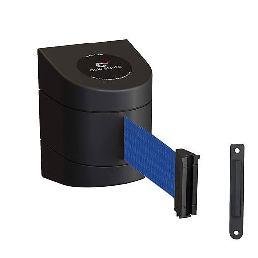 Crowd Control Warehouse - CCW Series WMB-220 Fixed Wall Mount Retractable Belt Barrier - 15 Foot, Dark Blue Belt with Black ABS Case