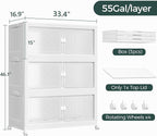 660QT Extra Large Stackable Storage Bins with Lid, 165Gal Collapsible Closet Organizer Box with Wheels, Folding Plastic Storage Cabinet with Doors for Home Kitchen Office Dorm, 3Pack White