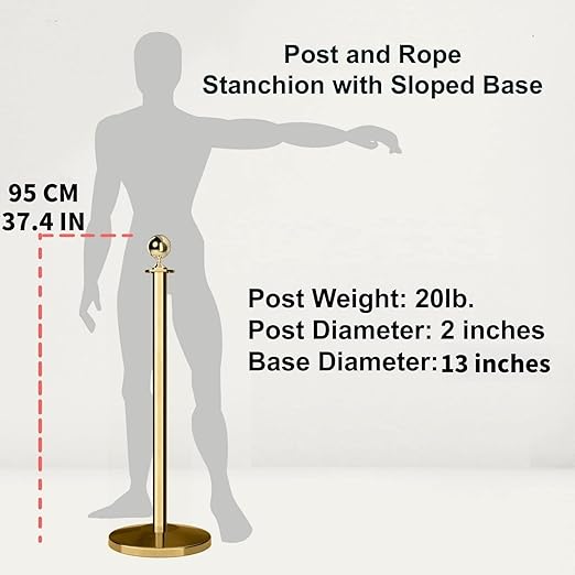 Stanchion Set, Gold Stanchion and Velvet Ropes with 4 Pcs Stainless Steel Posts and 3Pcs Red 5FT Ropes Crowd Control Barrier for Events, Weddings, Theaters, VIP Lines, Queue Management