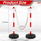 Konohan 6 Pack 34 Inch Parking Cone Delineators Post Traffic Cone Plastic Stanchion Set Stands Parking Barrier with Base 6.6 ft Chain S Hooks Reflective Collar (Red,White)