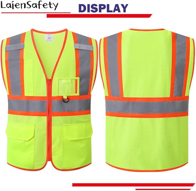 Reflective Safety Vest for Men Women with Multiple Pockets Class 2 High Visibility Mesh Vest Hi Vis Construction Work Vest,Meets ANSI/ISEA Standards(EK1-178-Yellow-2XL)