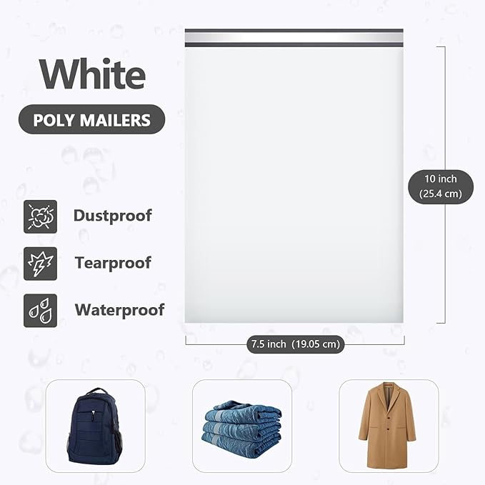 7.5 x 10" Poly Mailers 100PCS, 1.77 Mil 5 Layer Waterproof Shipping Bags for Clothes,Mailing,Books,Package, Strong Adhesive Self Sealing Mailers Poly Bags Shipping Envelopes for Business