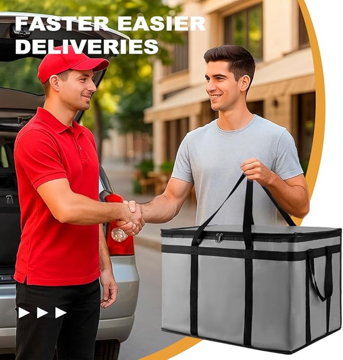 XXXL Insulated Food Delivery Bag - Reusable Thermal Cooler Grocery Bags for Catering & Delivery, Pizza Carrier for Events, Large Capacity Bag Keeps Food Hot/Cold for Shopping, Commercial (with Base)
